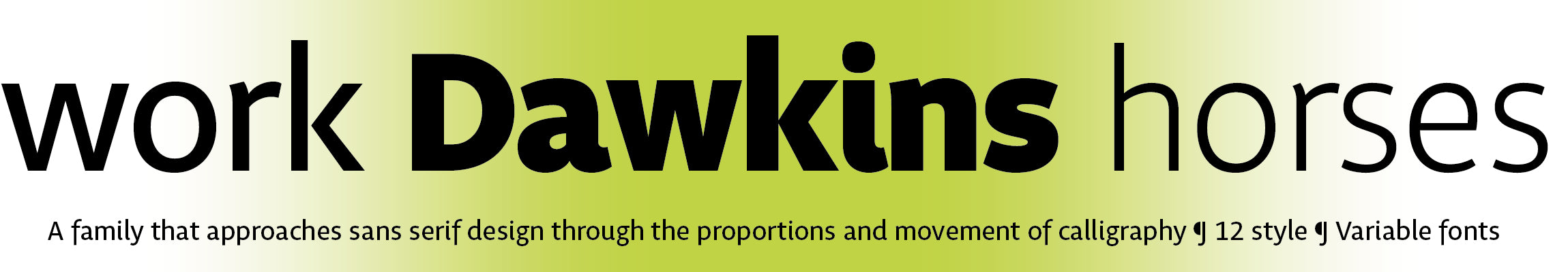 Dawkins: a family that takes on sans serif design by looking at the proportions and movement of calligraphy